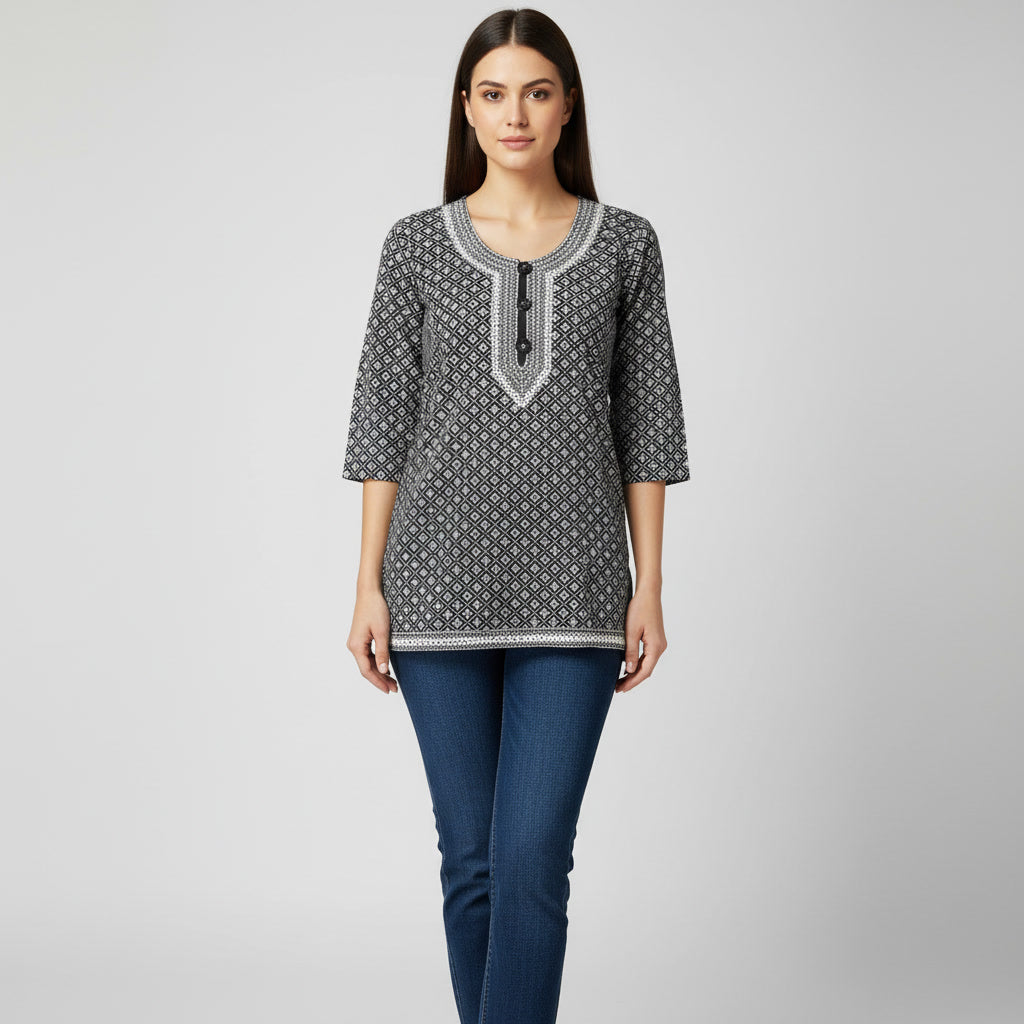 NIZORI Women Printed Short Kurti | Ethnic Casual Straight Fit Top for Daily & Office Wear