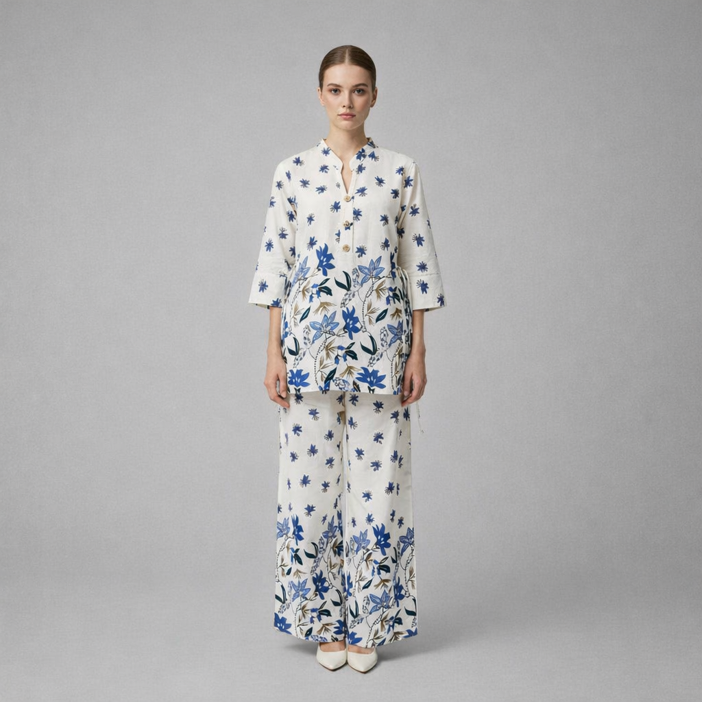 NIZORI Women Printed Co-Ord Set with Relaxed Kurti & Wide Pants | Elegant Everyday Matching Set