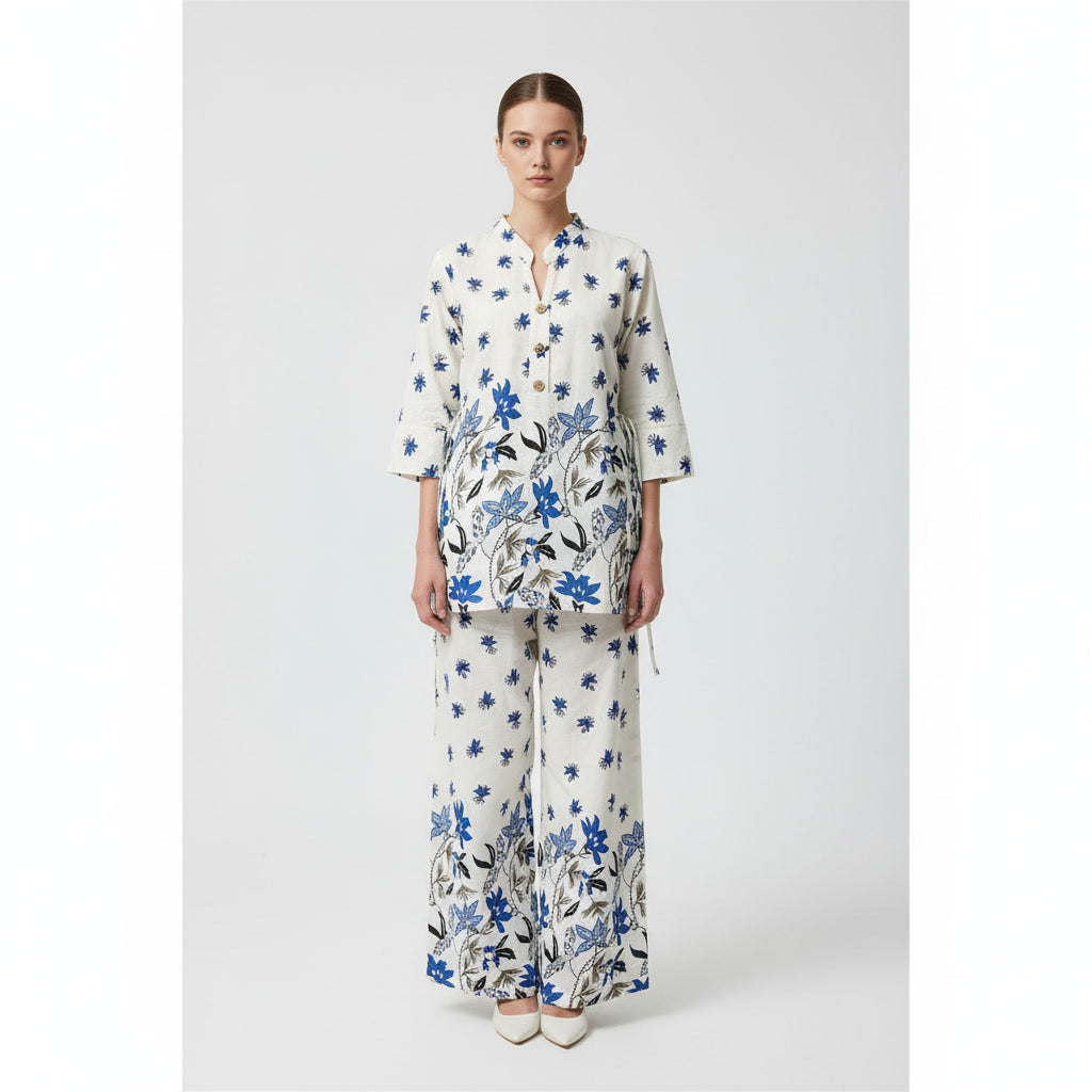 NIZORI Women Printed Co-Ord Set with Relaxed Kurti & Wide Pants | Elegant Everyday Matching Set