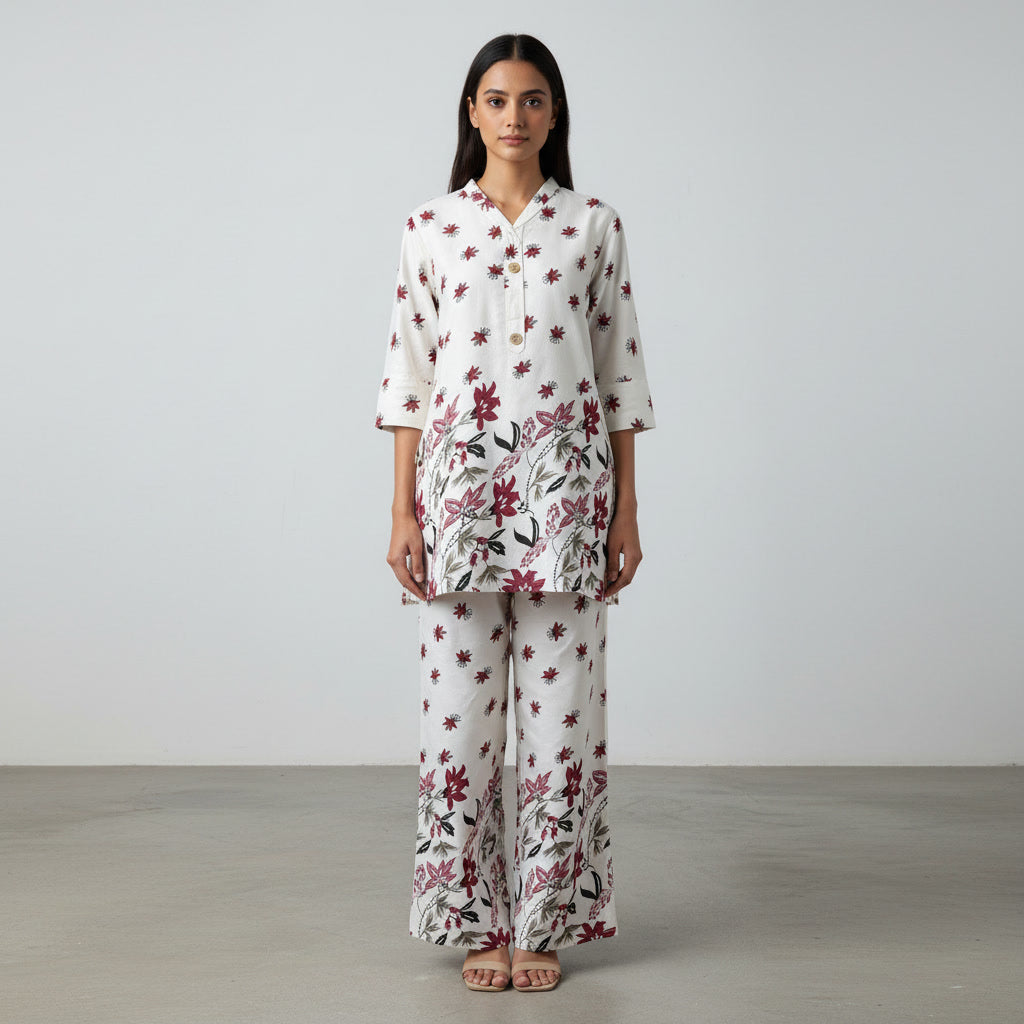 NIZORI Women Printed Co-Ord Set | Straight Kurti with Matching Pants | Casual & Office Wear Ethnic Set