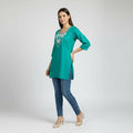 NIZORI Emerald Green Embroidered Tunic Top for Women | Elegant 3/4 Sleeve Soft Stretch Casual Kurti