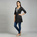 NIZORI Women Solid Short Kurti with Embroidered Neck | Stylish Casual & Office Wear Ethnic Top