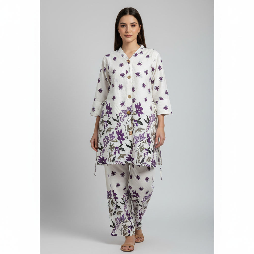 NIZORI Women Printed Co-Ord Set | Straight Kurti with Matching Pants | Elegant Casual & Office Wear Set