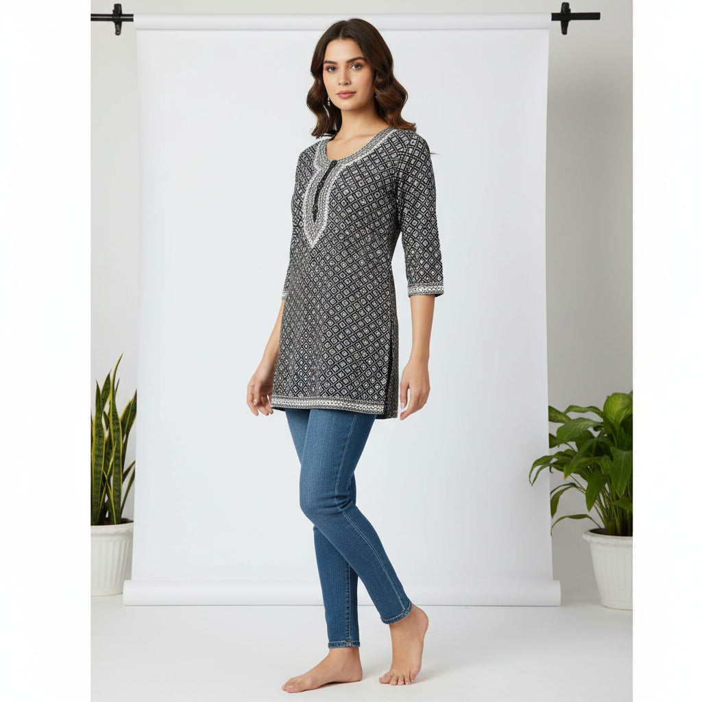 NIZORI Women Printed Short Kurti | Ethnic Casual Straight Fit Top for Daily & Office Wear