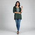 NIZORI Forest Green Embroidered Tunic Top for Women | Elegant 3/4 Sleeve Casual Kurti