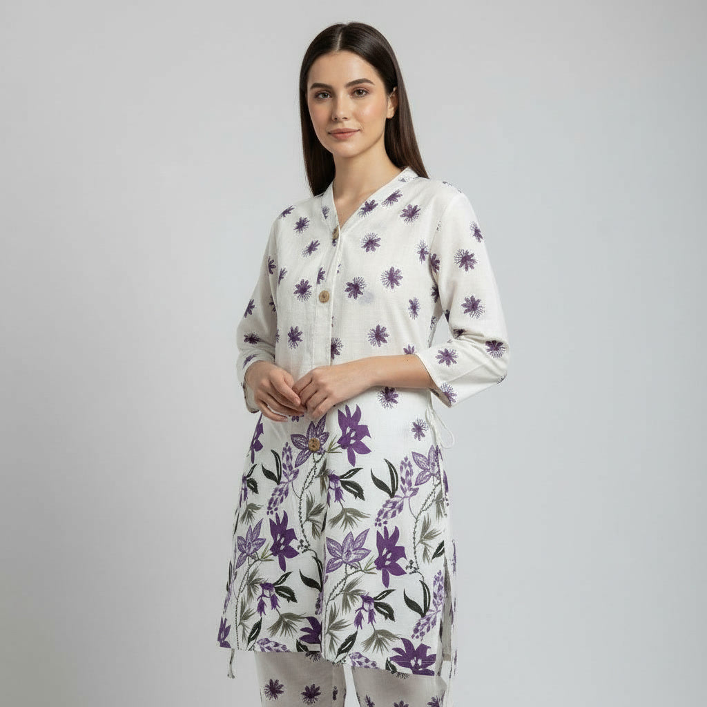 NIZORI Women Printed Co-Ord Set | Straight Kurti with Matching Pants | Elegant Casual & Office Wear Set