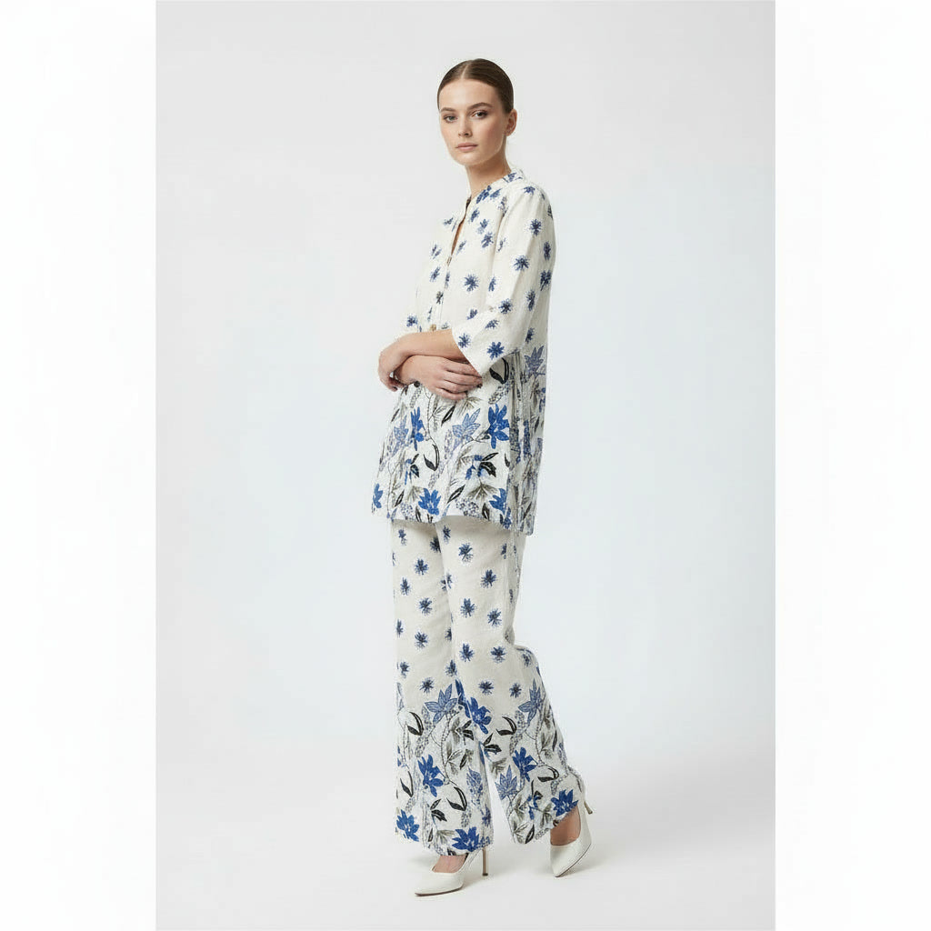 NIZORI Women Printed Co-Ord Set with Relaxed Kurti & Wide Pants | Elegant Everyday Matching Set