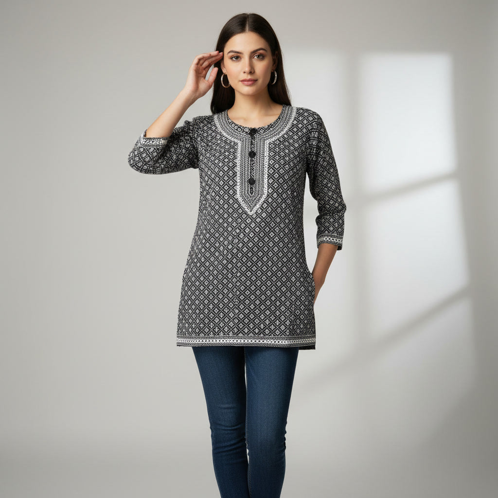 NIZORI Women Printed Short Kurti | Ethnic Casual Straight Fit Top for Daily & Office Wear