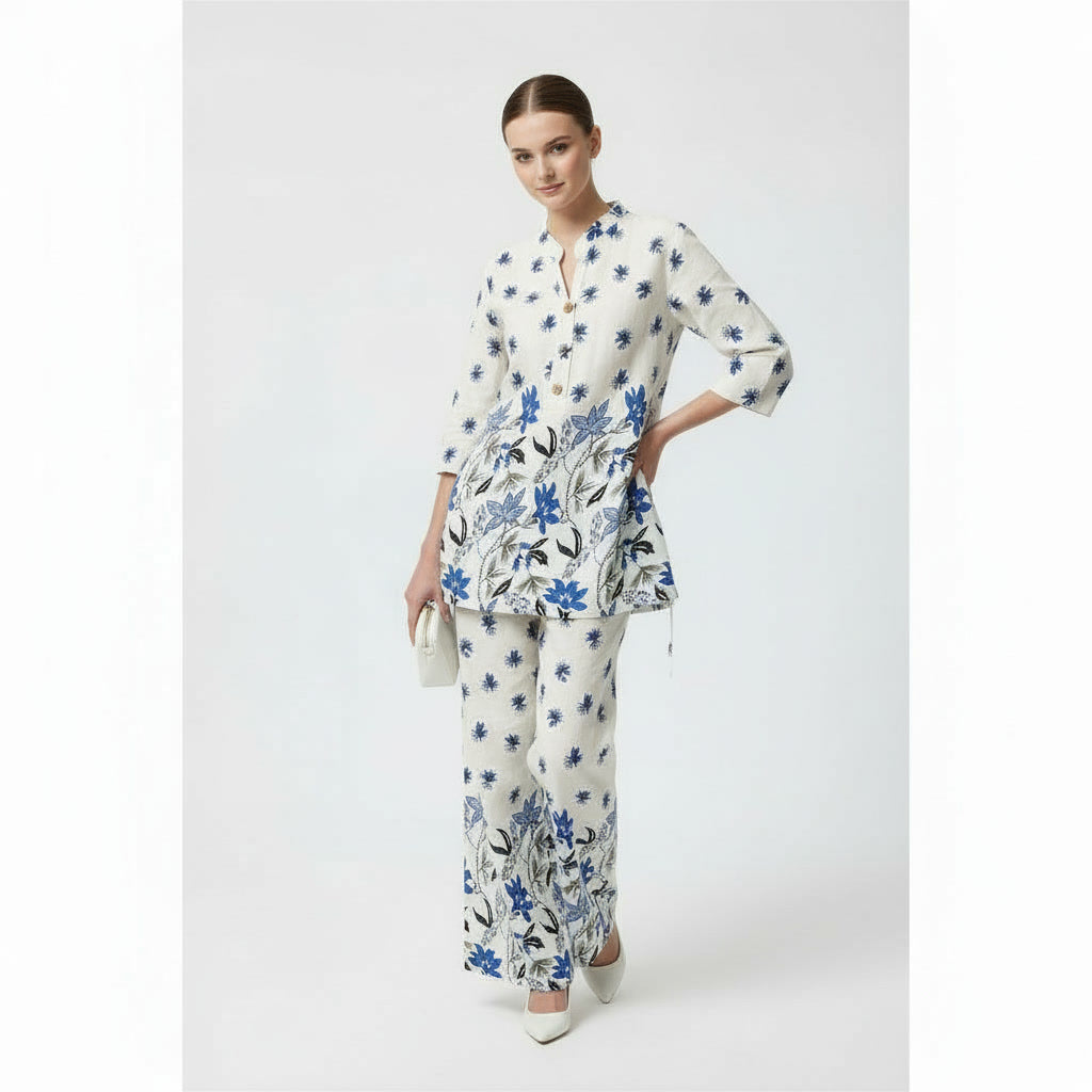 NIZORI Women Printed Co-Ord Set with Relaxed Kurti & Wide Pants | Elegant Everyday Matching Set