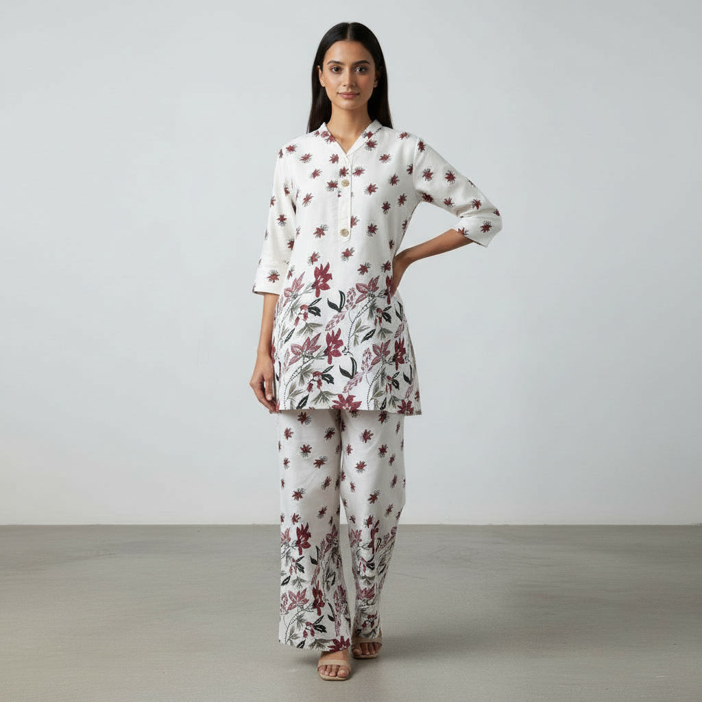 NIZORI Women Printed Co-Ord Set | Straight Kurti with Matching Pants | Casual & Office Wear Ethnic Set