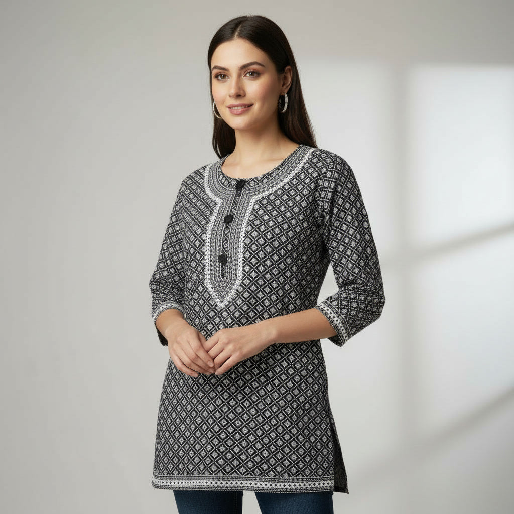 NIZORI Women Printed Short Kurti | Ethnic Casual Straight Fit Top for Daily & Office Wear