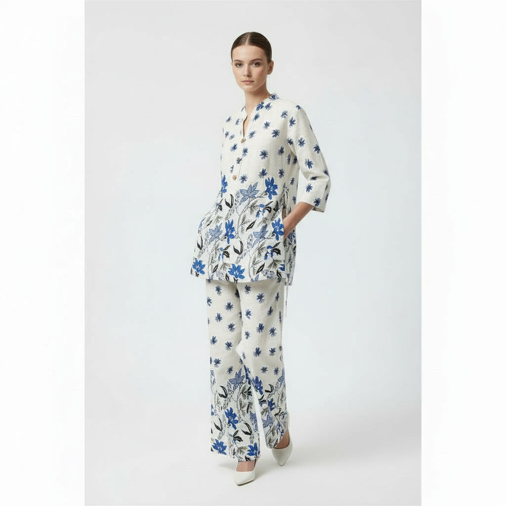 NIZORI Women Printed Co-Ord Set with Relaxed Kurti & Wide Pants | Elegant Everyday Matching Set