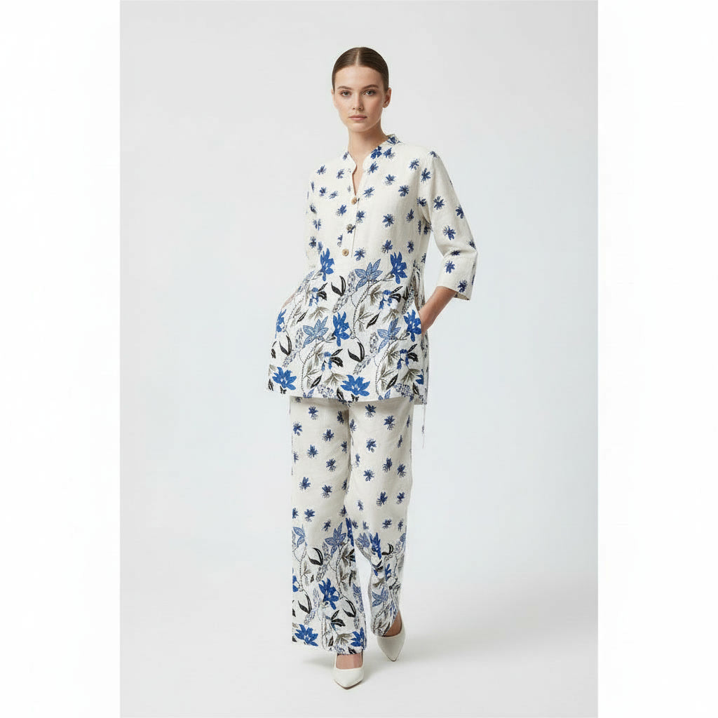 NIZORI Women Printed Co-Ord Set with Relaxed Kurti & Wide Pants | Elegant Everyday Matching Set