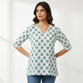 NIZORI Women’s Printed Short Kurti – Soft Cotton Blend, V-Neck, Everyday & Office Wear Top